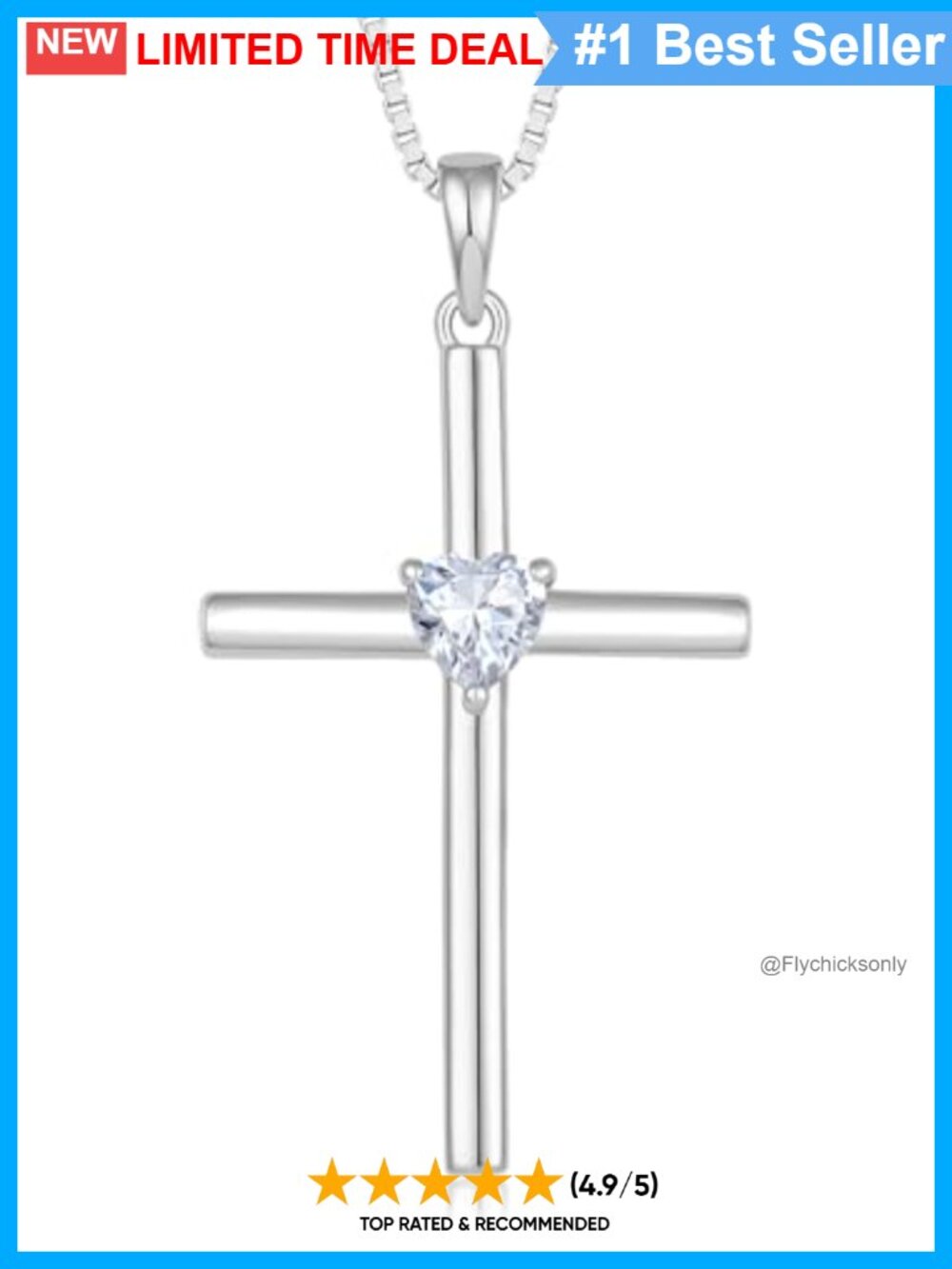 14k White Gold Plated 925 Sterling Silver Moissanite Cross Necklace